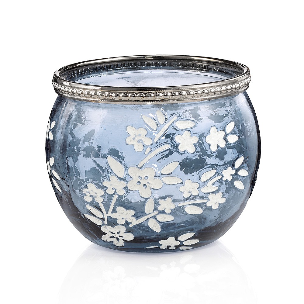 blue glass candle holder