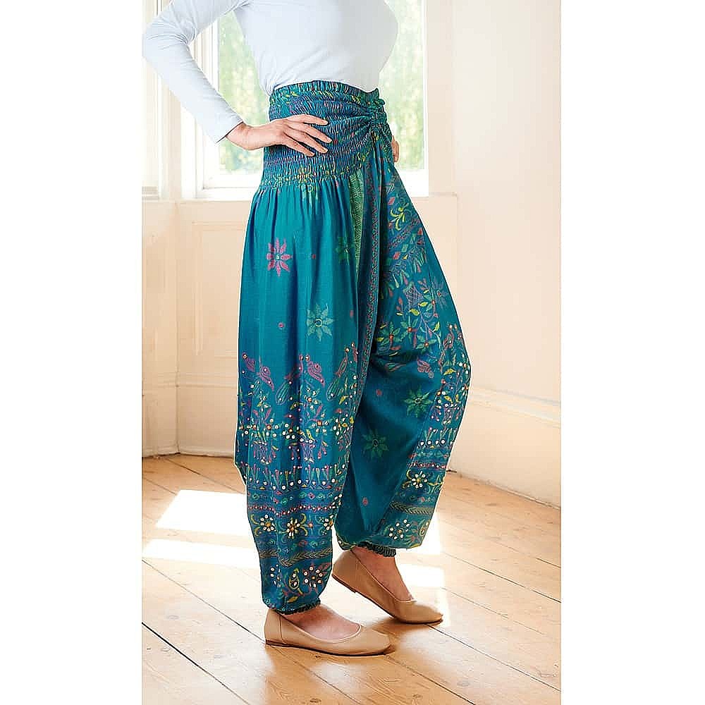 Buy wholesale Bohotusk Mid Blue Royal Elephant Print Elasticated Smocked  Waist Womens Harem Pants , Small / Medium (Size 8 - 12)