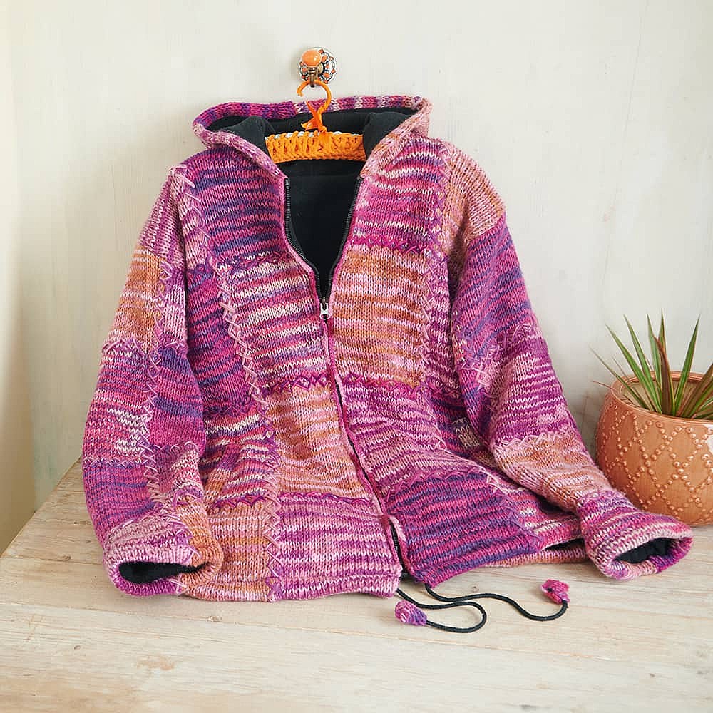 Kathmandu Pink Purple Wool Hooded Cardigan Culture Vulture